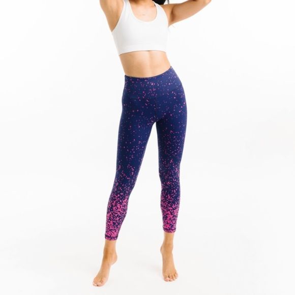 ZYIA Pants - Zyia Active Activewear Navy Pink Splash Light n Tight Hi-Rise 7/8 24" Size 4